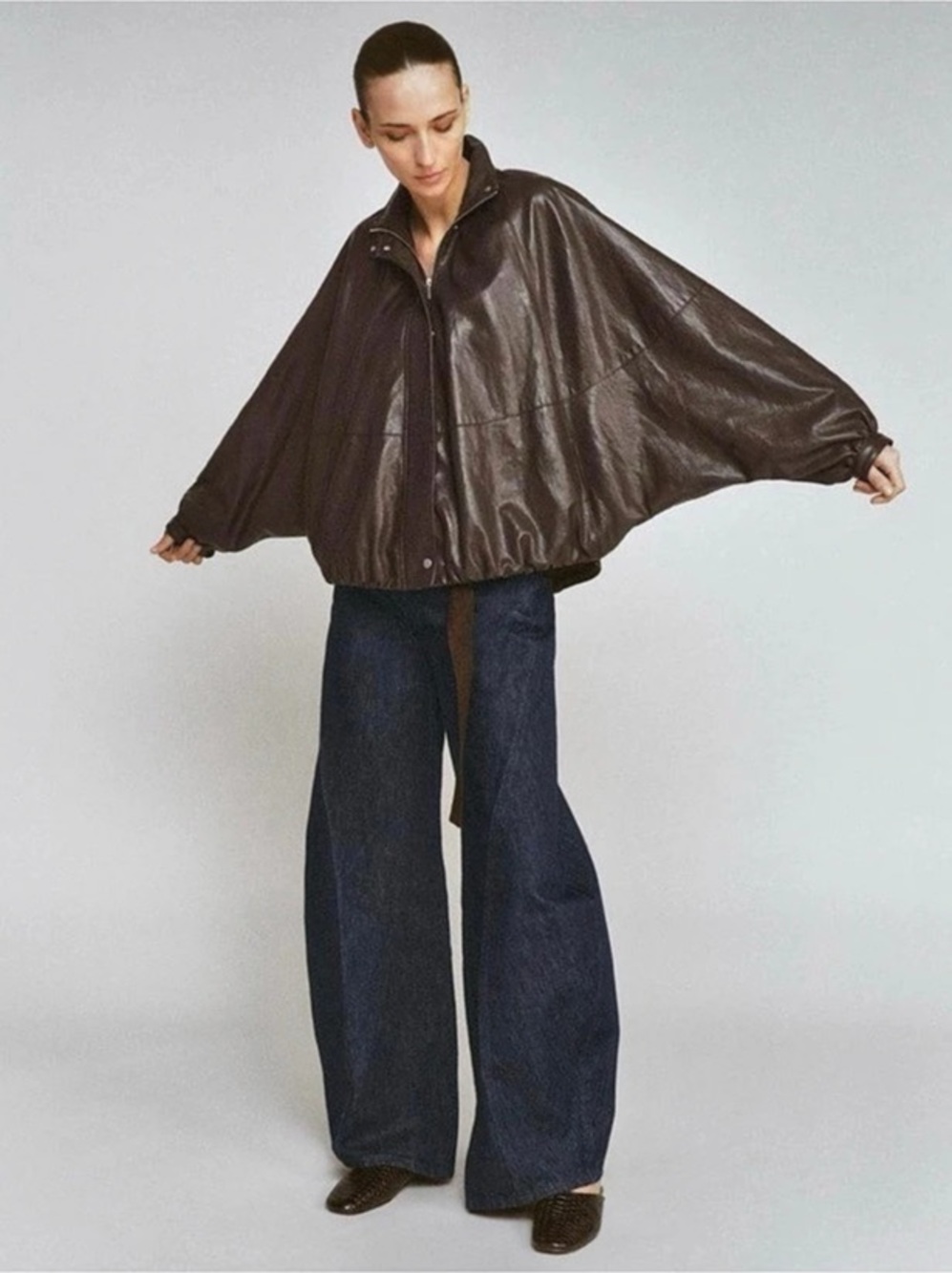 Zara Faux Leather Batwing Sleeve Jacket